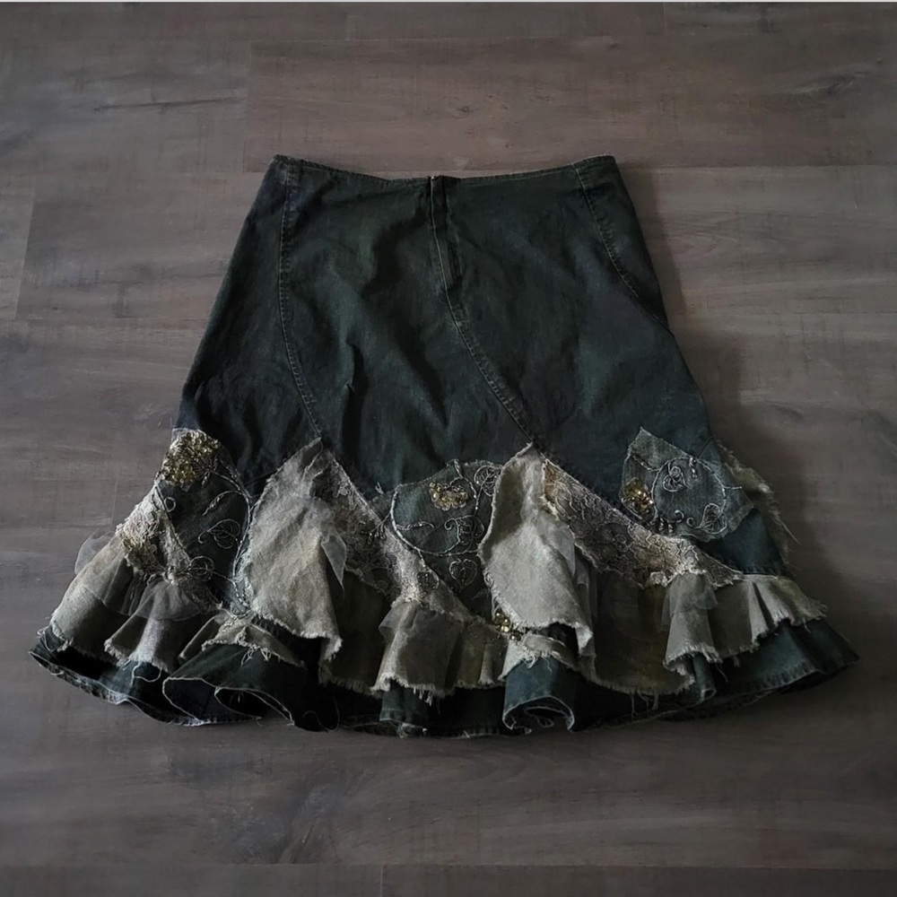 Vintage Denim Hand Embroidered Skirt